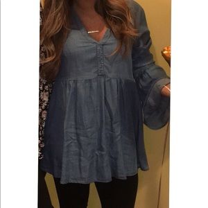 Jean tunic with bell sleeves